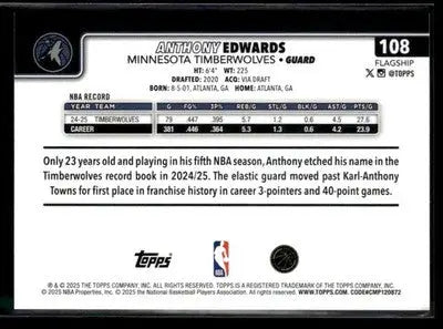 2025-26 Topps Anthony Edwards #108 Minnesota Timberwolves
