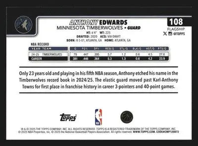 2025-26 Topps Anthony Edwards #108 Minnesota Timberwolves - Basketball Card Single