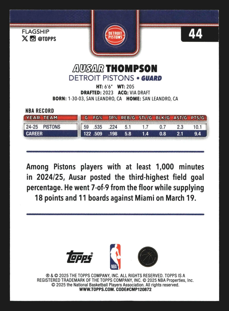 2025-26 Topps Ausar Thompson #44 Detroit Pistons