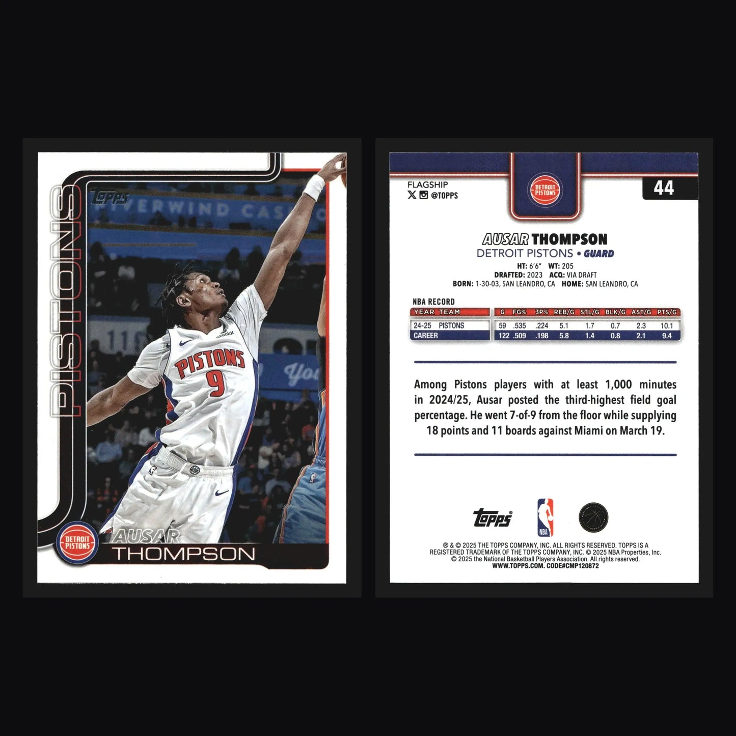 2025-26 Topps Ausar Thompson #44 Detroit Pistons