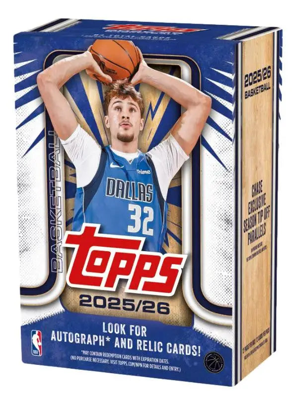 Topps Basketball 2025/26 NBA Trading Card Box displayed in 2025-26 Topps Basketball Blaster Box