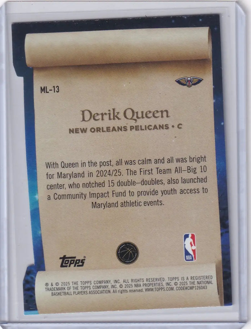 2025-26 Topps Basketball Making the List #ML-13 Derik Queen - Pelicans - Basketball Card Single