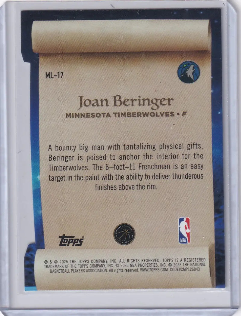2025-26 Topps Basketball Making the List #ML-17 Joan Beringer - Timberwolves - Basketball Card Single