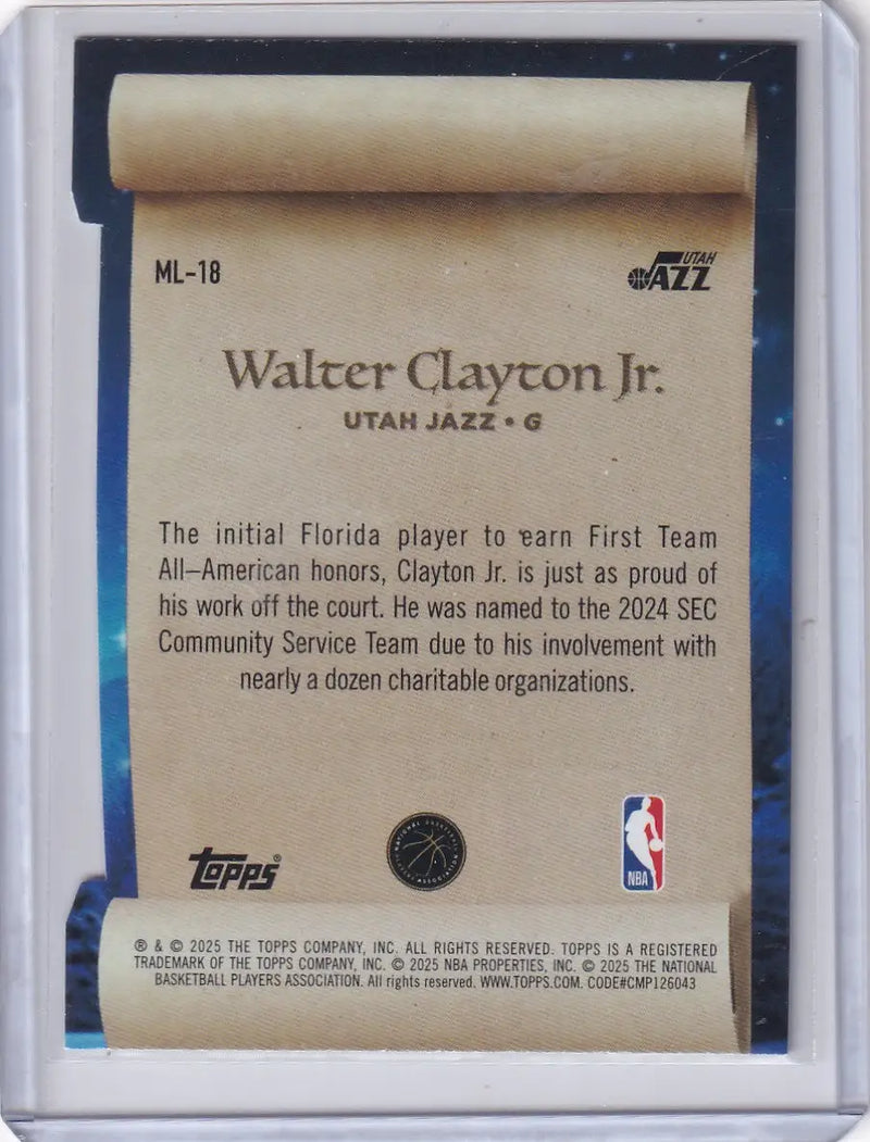 2025-26 Topps Basketball Making the List #ML-18 Walter Clayton Jr. - Utah Jazz - Basketball Card Single