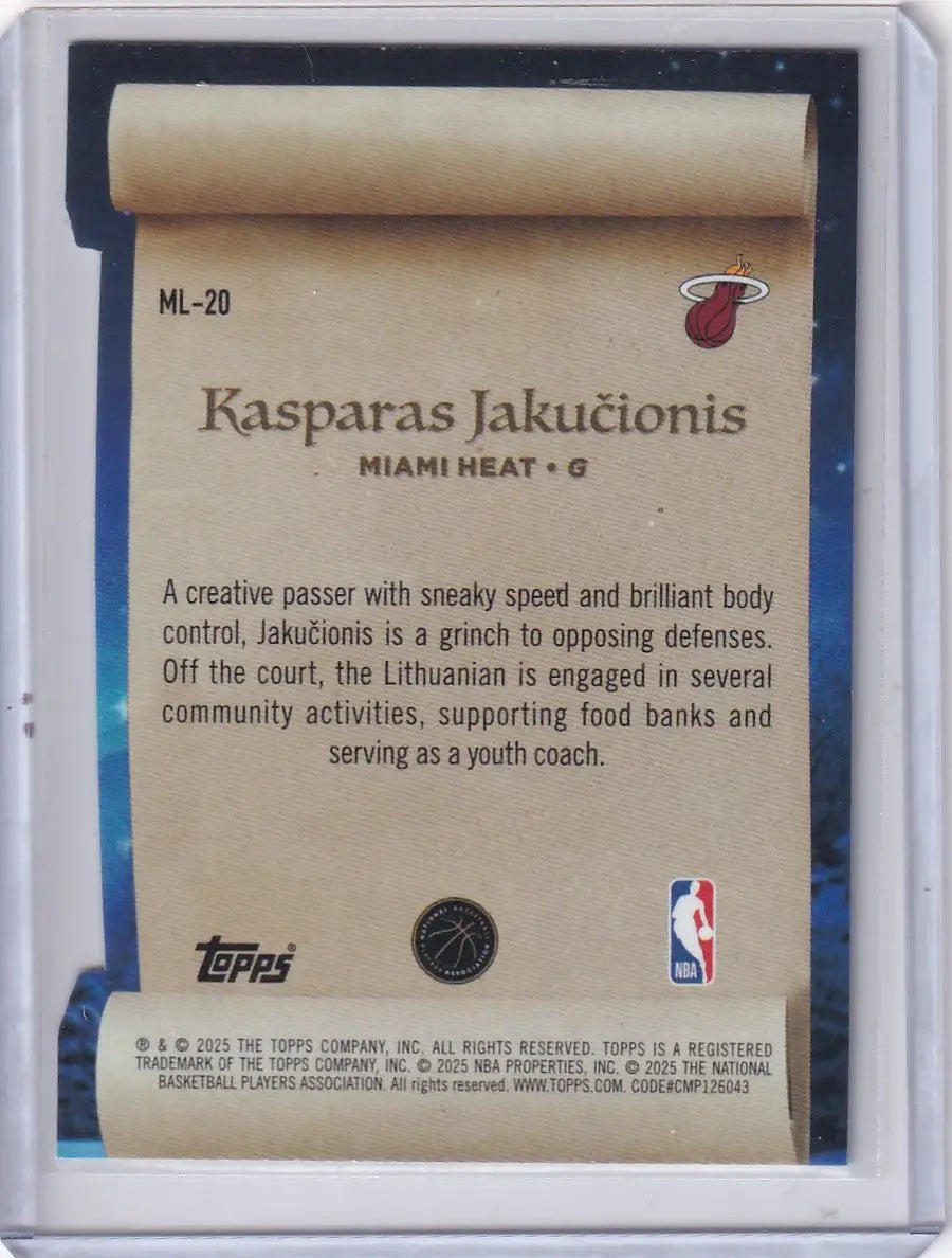 2025-26 Topps Basketball Making the List #ML-20 Kasparas Jakučionis - Miami Heat - Basketball Card Single