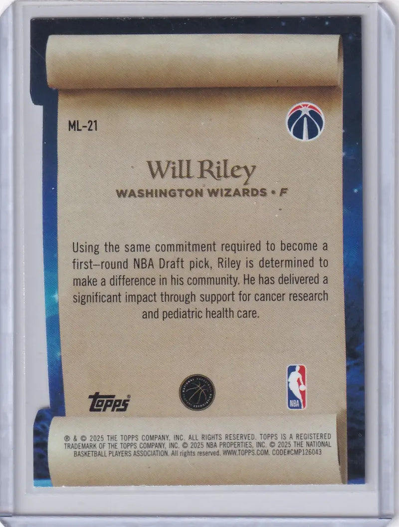 2025-26 Topps Basketball Making the List #ML-21 Will Riley Washington - Wizards - Basketball Card Single