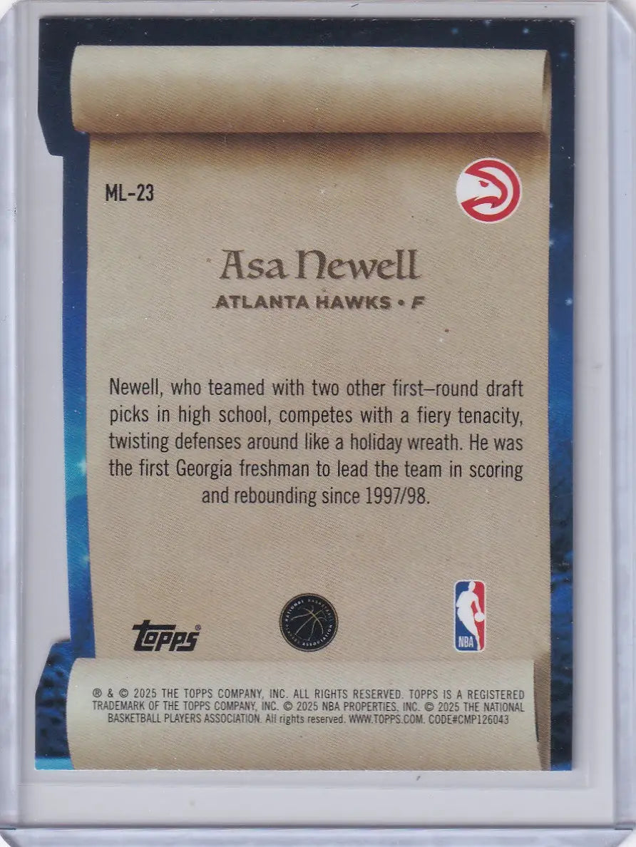 2025-26 Topps Basketball Making the List #ML-23 Asa Newell - Atlanta Hawks - Basketball Card Single