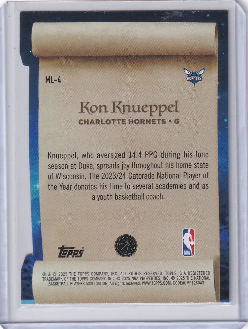 2025-26 Topps Basketball Making the List #ML-4 Kon Knueppel - Charlotte Hornets - Basketball Card Single