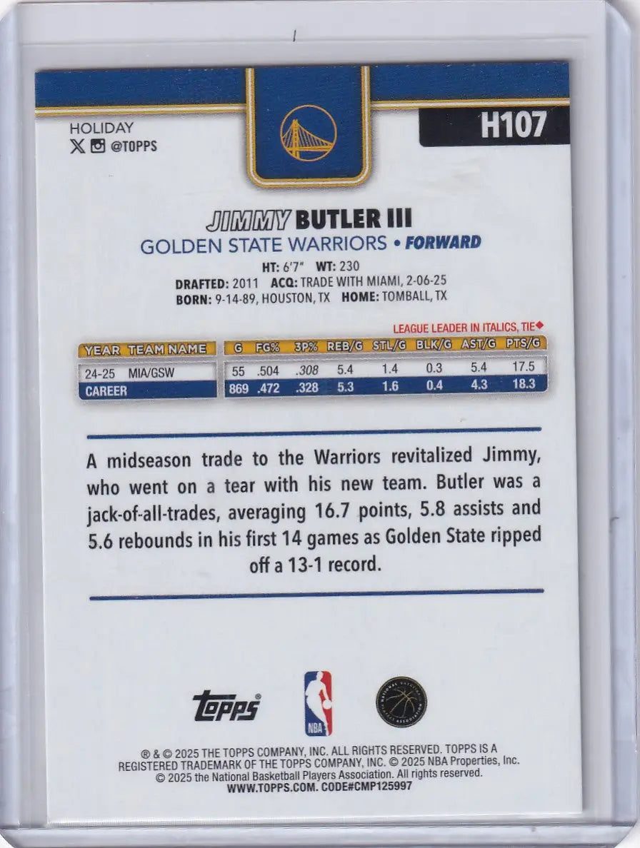 2025-26 Topps Basketball Plaid #H107 Jimmy Butler III - Golden State Warriors - Basketball Card Single