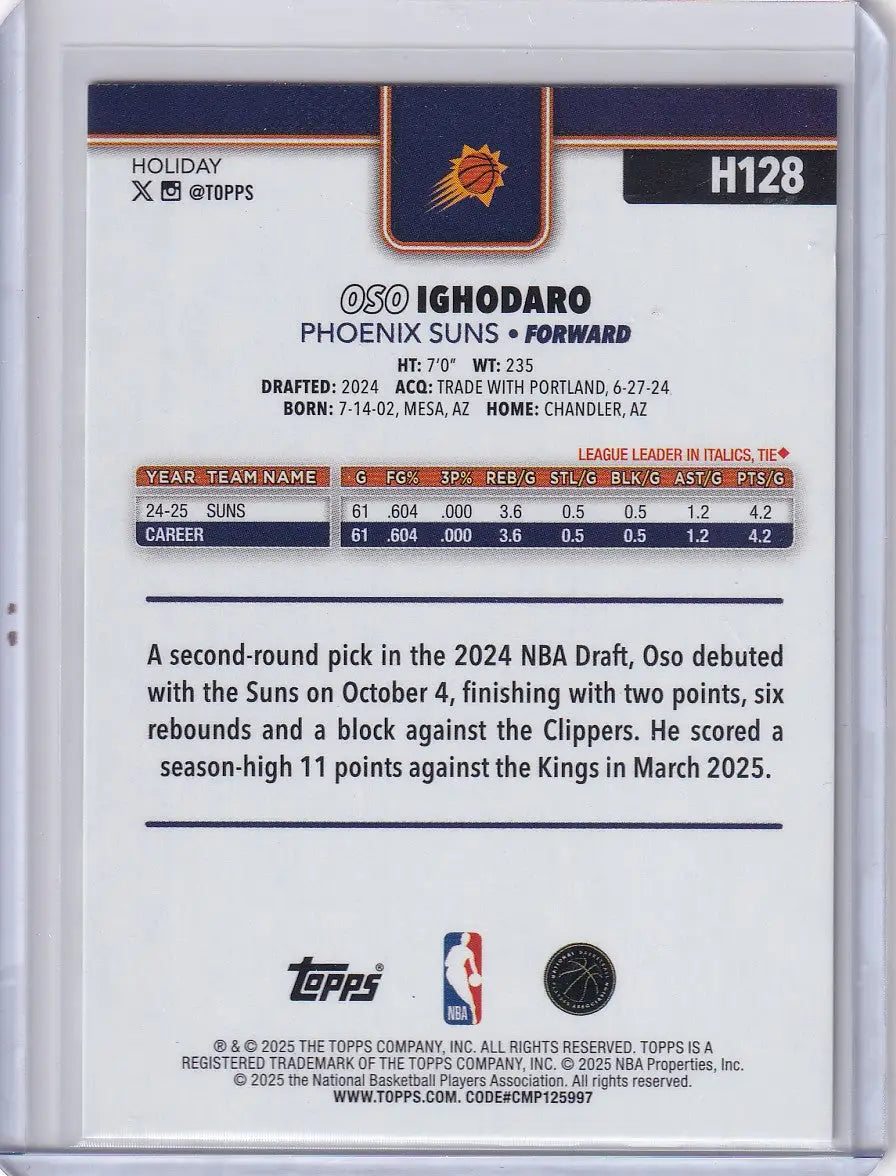2025-26 Topps Basketball Plaid #H128 Oso Ighodaro - Phoenix Suns - Basketball Card Single