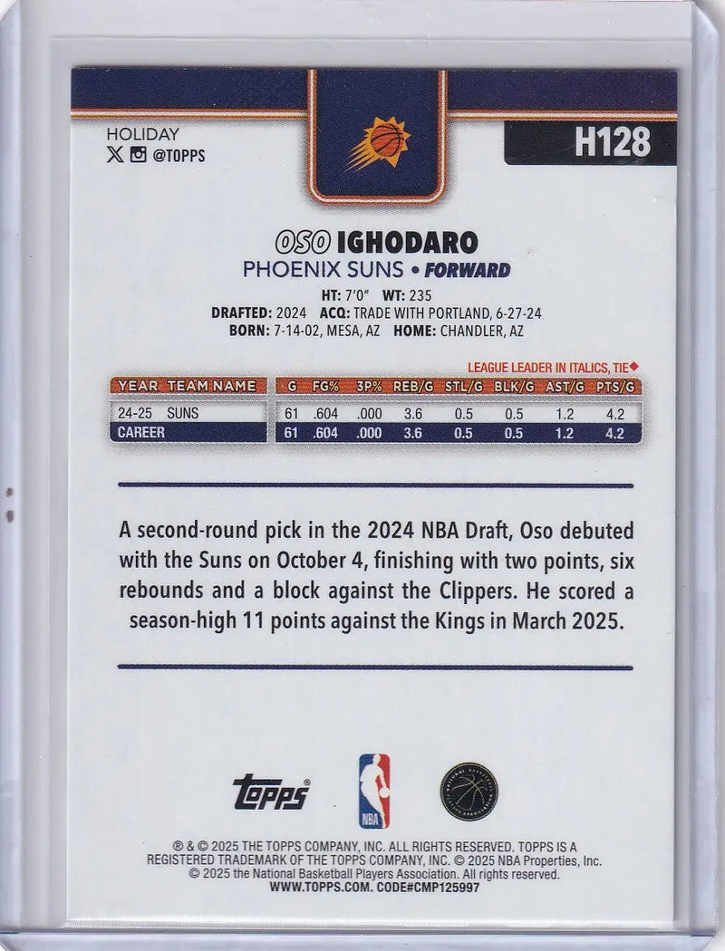 2025-26 Topps Basketball Plaid #H128 Oso Ighodaro - Phoenix Suns - Basketball Card Single