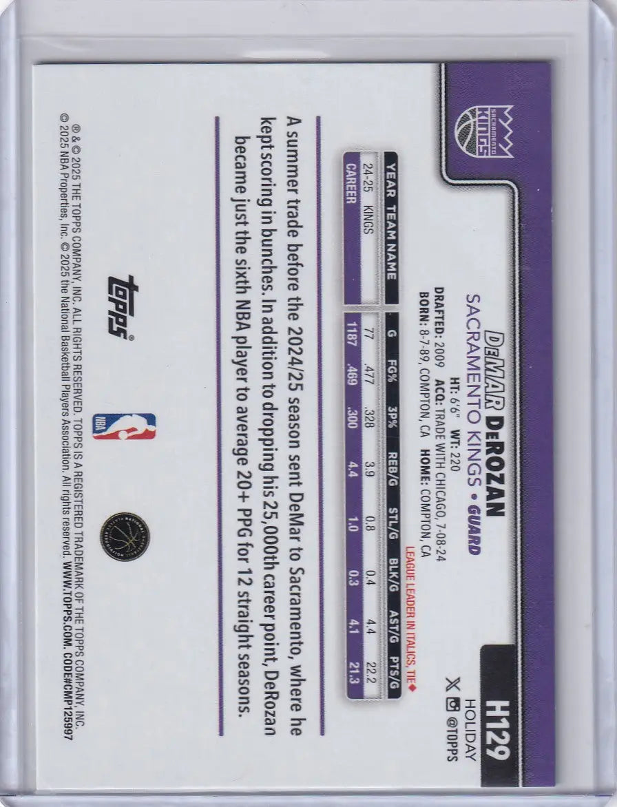 2025-26 Topps Basketball Plaid #H129 DeMar DeRozan - Sacramento Kings - Basketball Card Single