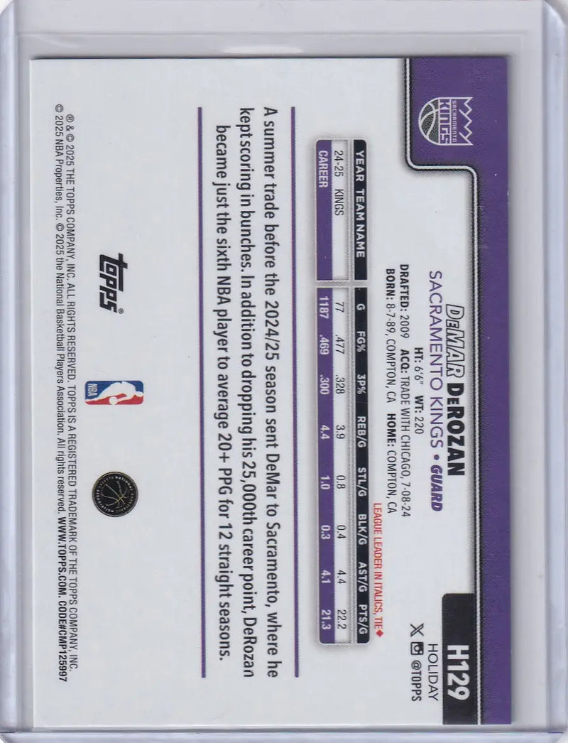 2025-26 Topps Basketball Plaid #H129 DeMar DeRozan - Sacramento Kings - Basketball Card Single
