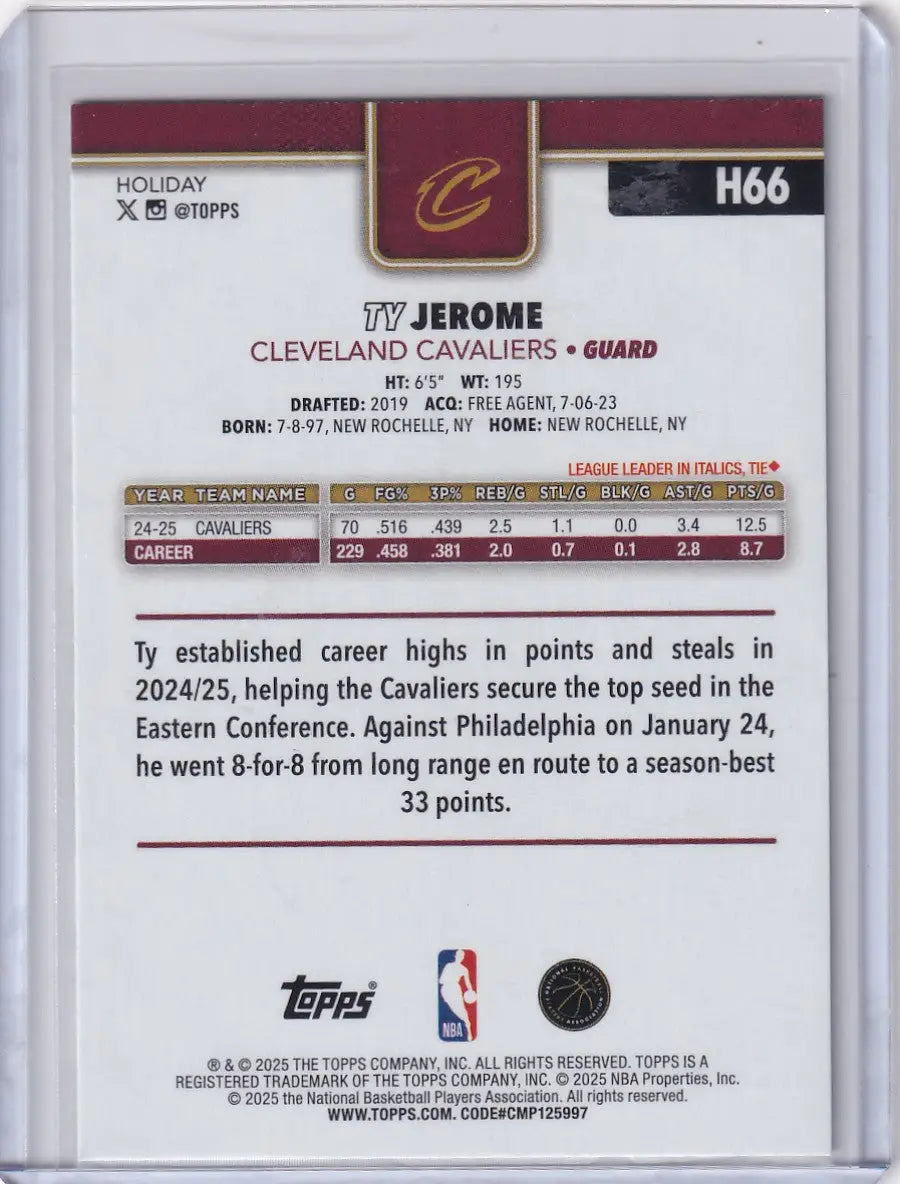 2025-26 Topps Basketball Plaid #H66 Ty Jerome - Cleveland Cavaliers - Basketball Card Single