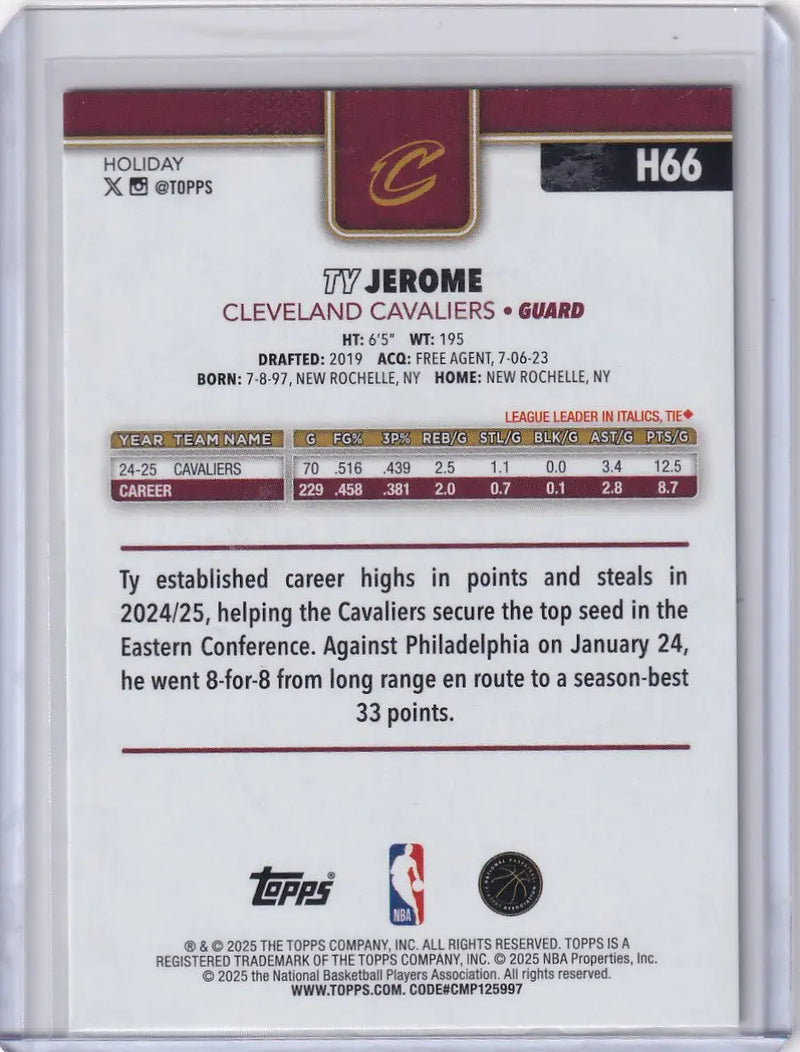 2025-26 Topps Basketball Plaid #H66 Ty Jerome - Cleveland Cavaliers - Basketball Card Single