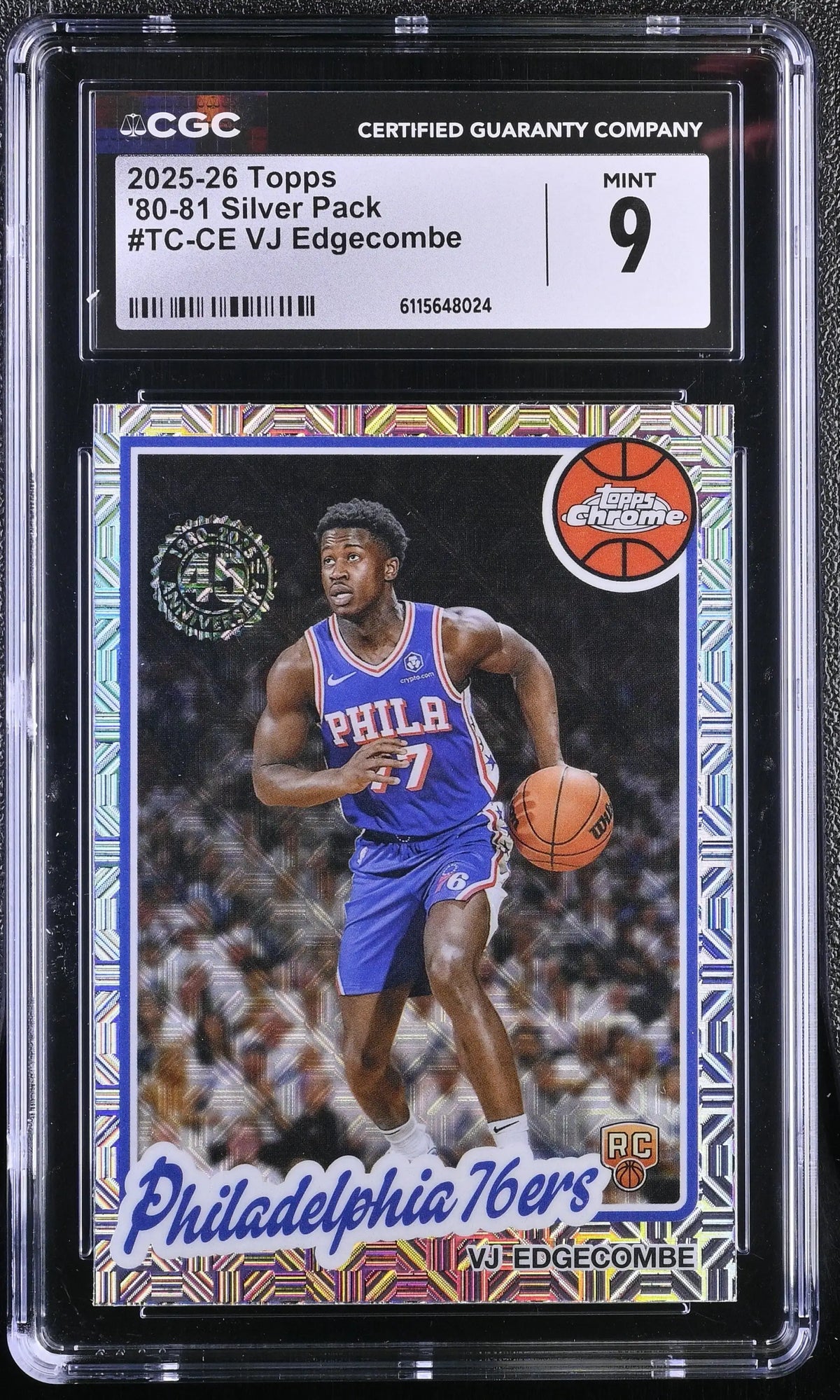 2025-26 Topps Basketball #TC-CE VJ Edgecombe Silver Pack CGC 9 Mint Chrome RC #24 - Basketball Card Single