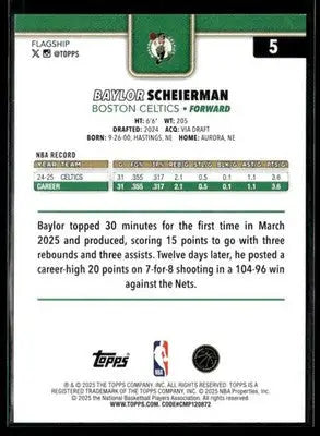2025-26 Topps Baylor Scheierman #5 Base Boston Celtics