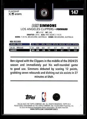 2025-26 Topps Ben Simmons #147 Base Los Angeles Clippers - Basketball Card Single