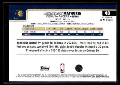 2025-26 Topps Bennedict Mathurin #48 Indiana Pacers
