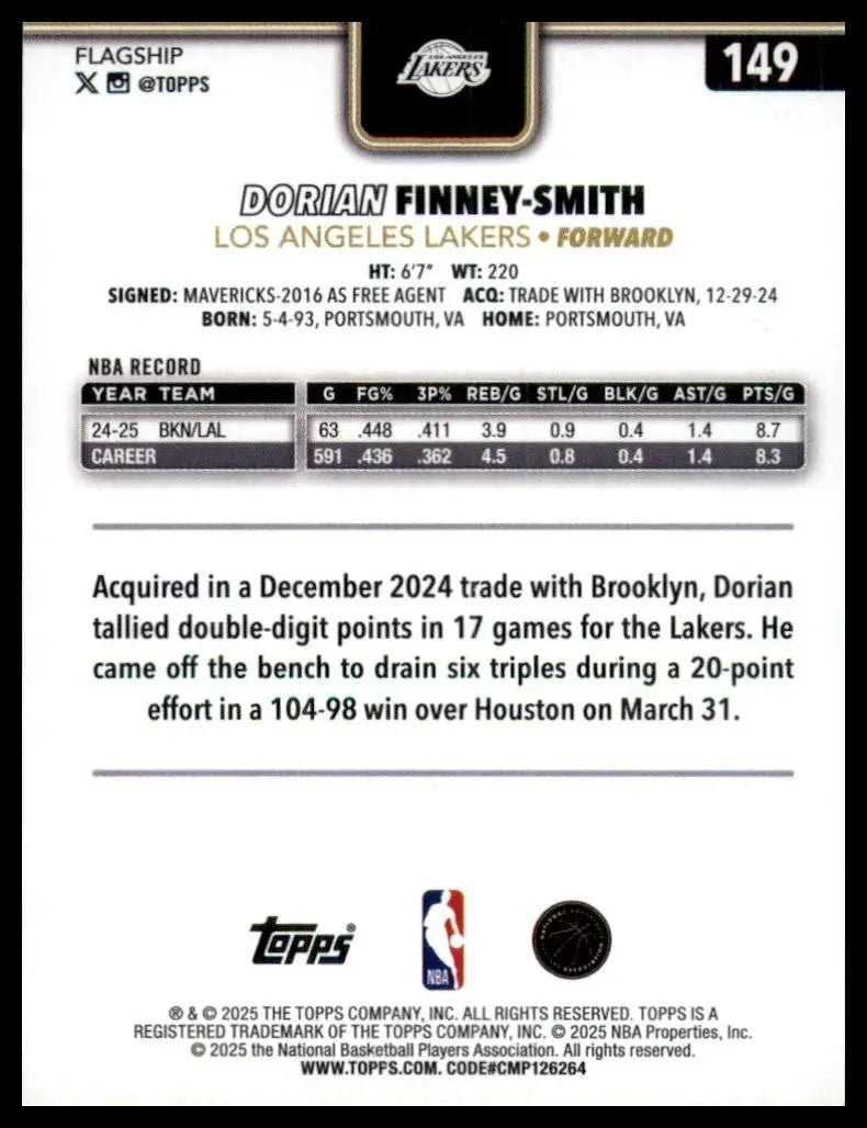 2025-26 Topps Blackout Dorian Finney Smith #149 Los Angeles Lakers Basketball - Basketball Card Single