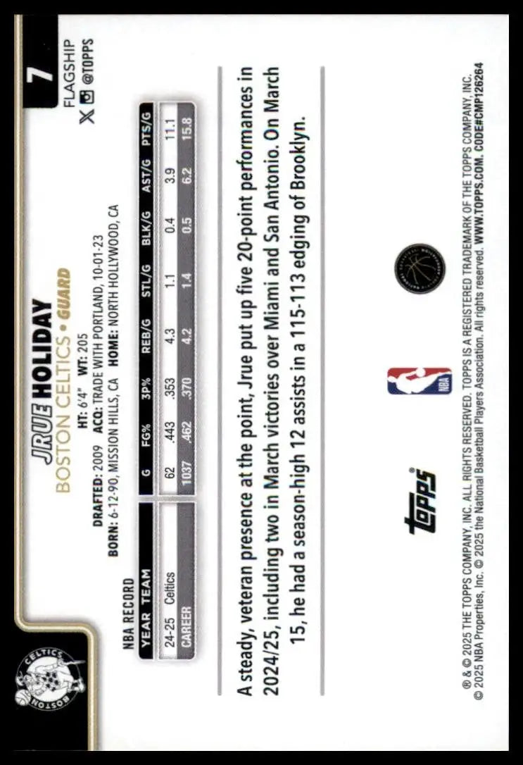 2025-26 Topps Blackout Jrue Holiday #7 Boston Celtics Basketball Card NBA Sports - Basketball Card Single