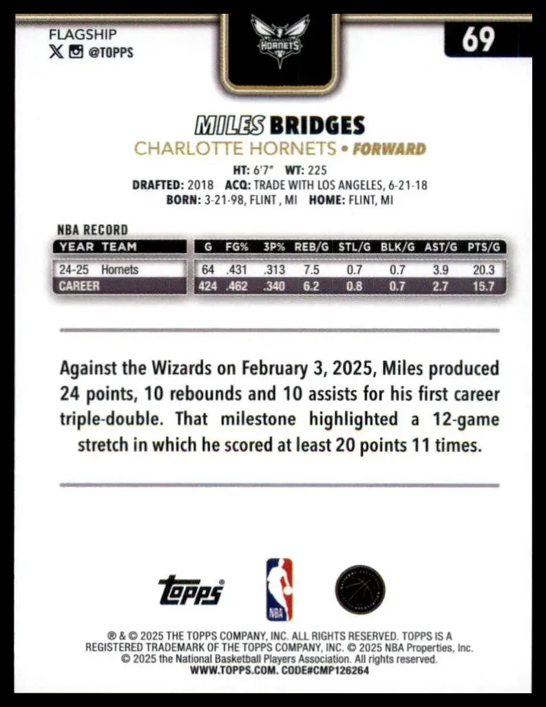 2025-26 Topps Blackout Miles Bridges #69 Charlotte Hornest Basketball Card NBA - Basketball Card Single