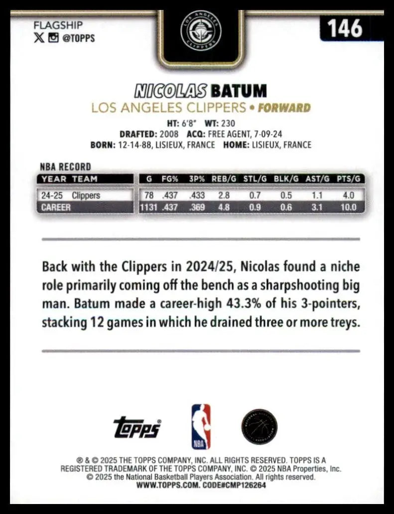 2025-26 Topps Blackout Nicolas Batum #146 Los Angeles Clippers Basketball Card - Basketball Card Single
