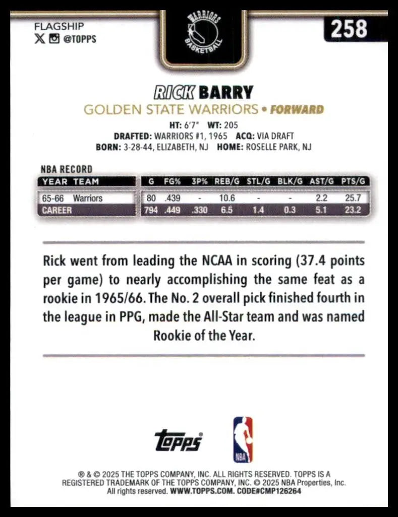 2025-26 Topps Blackout Rick Barry #258 Golden State Warriors Basketball Card NBA - Basketball Card Single