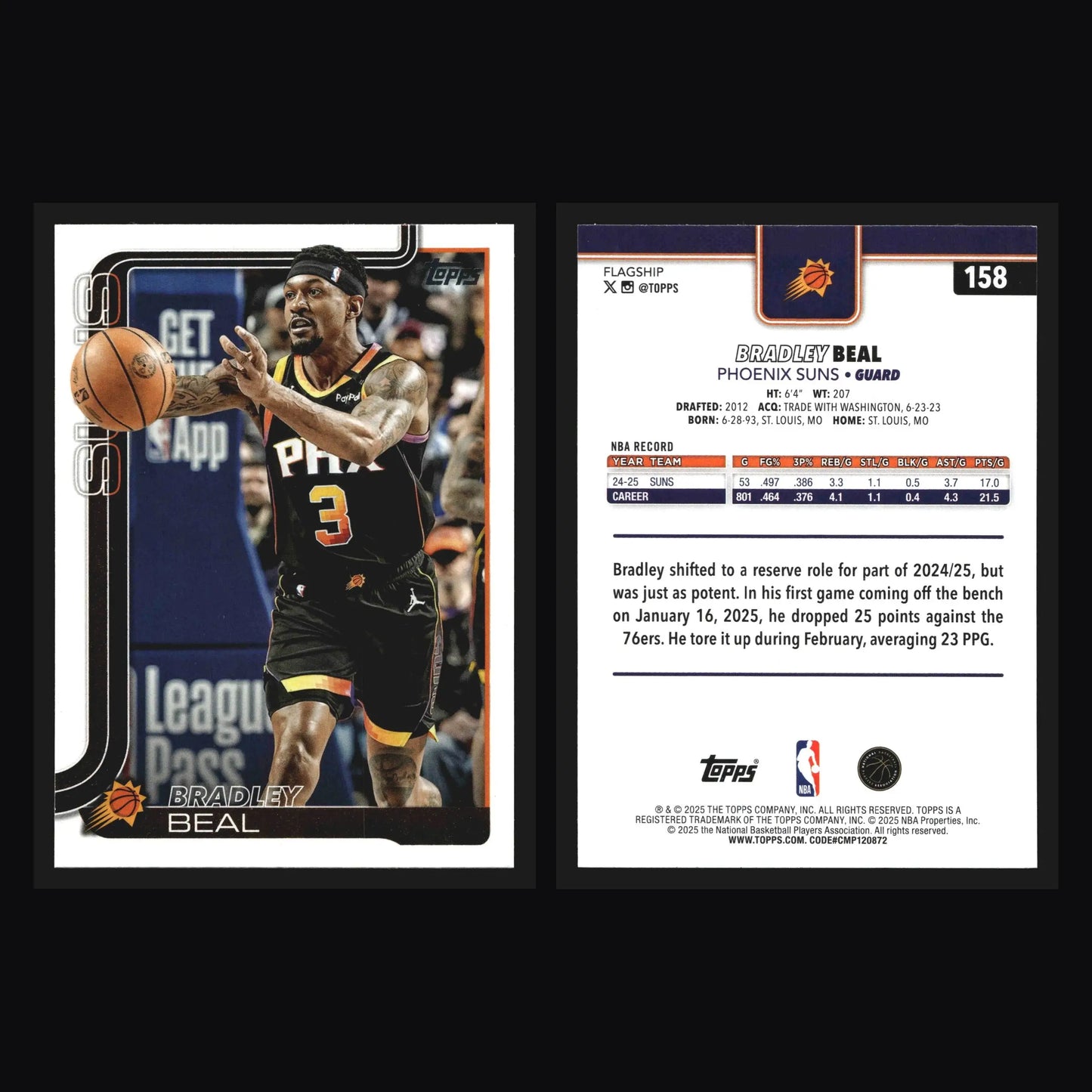2025-26 Topps Bradley Beal #158 Phoenix Suns - Basketball Card Single