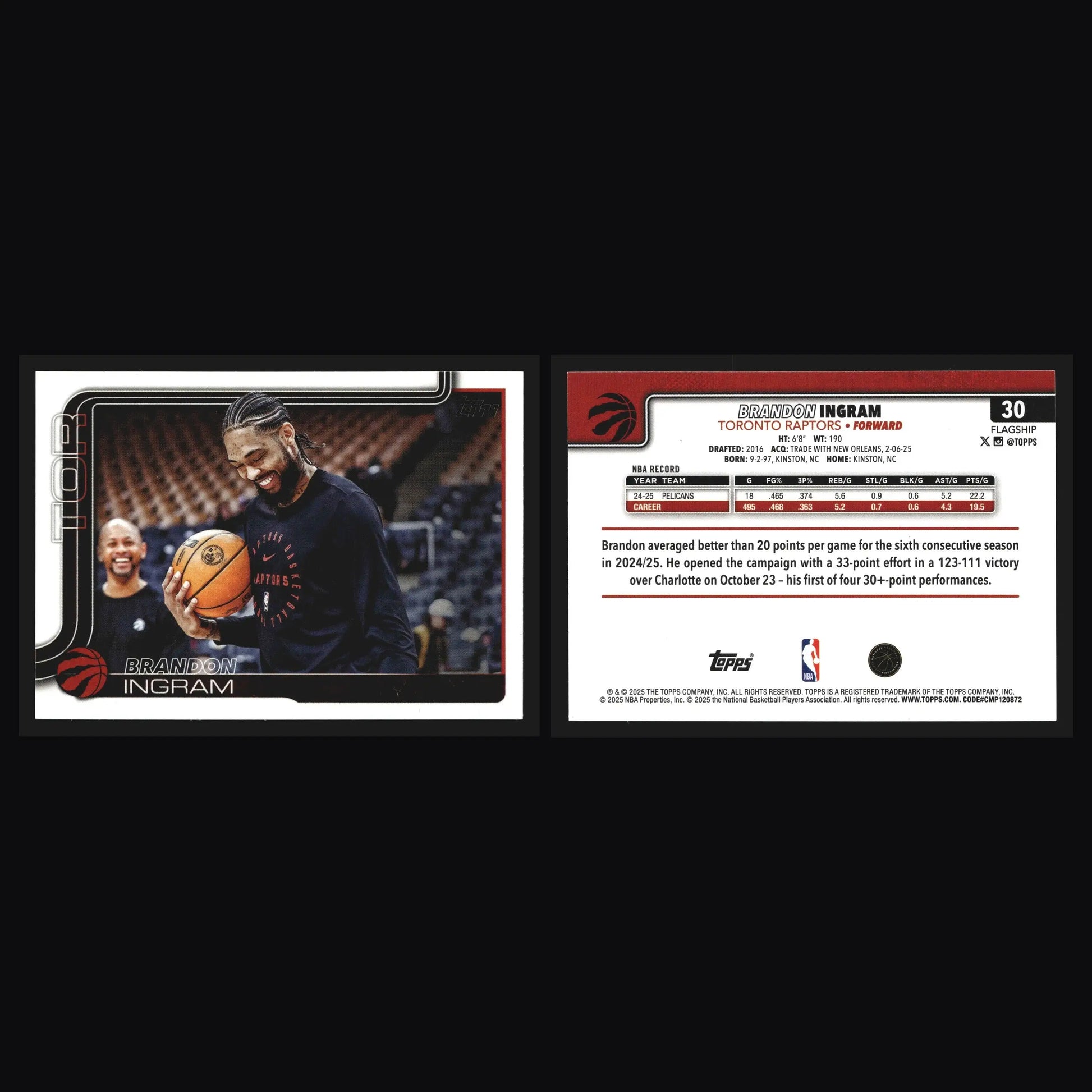 2025-26 Topps Brandon Ingram #30 Toronto Raptors - Basketball Card Single