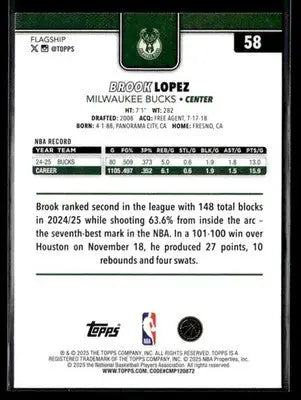 2025-26 Topps Brook Lopez #58 Base Milwaukee Bucks