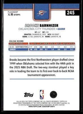 2025-26 Topps Brooks Barnhizer #245 RC Oklahoma City Thunder