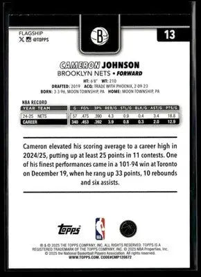 2025-26 Topps Cameron Johnson #13 Base Brooklyn Nets - Basketball Card Single