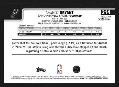 2025-26 Topps Carter Bryant #214 San Antonio Spurs RC - Basketball Card Single