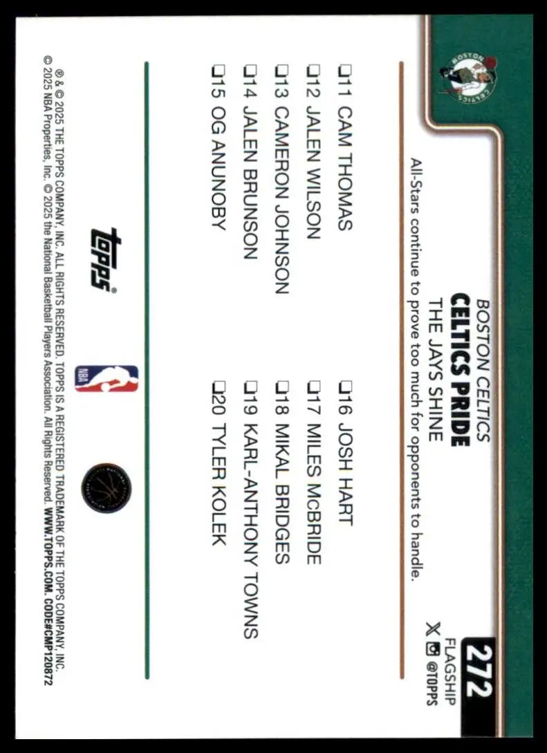 2025-26 Topps Celtics Pride #272 Boston Celtics Basketball Card NBA Sports - Basketball Card Single