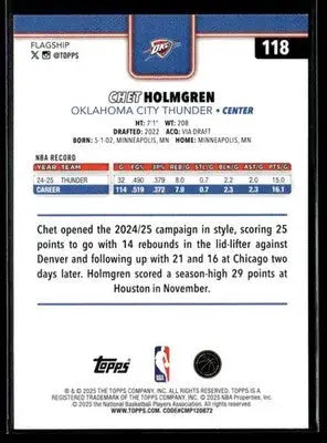 2025-26 Topps Chet Holmgren #118 Oklahoma City Thunder