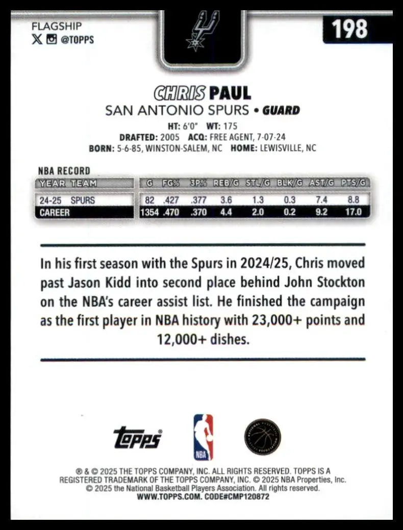 2025-26 Topps Chris Paul #198 San Antonio Spurs Basketball Card NBA Sports - Basketball Card