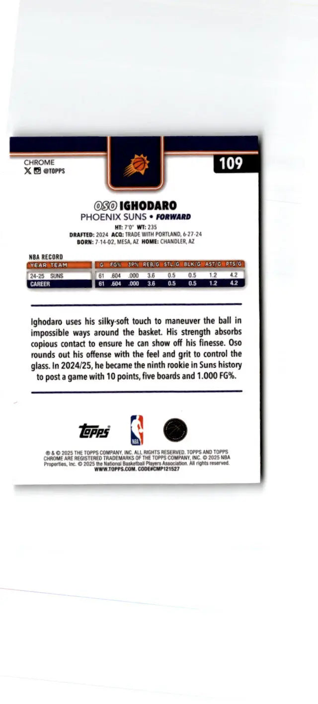2025-26 Topps Chrome #109 Oso Ighodaro X-Fractor - Basketball Card Single