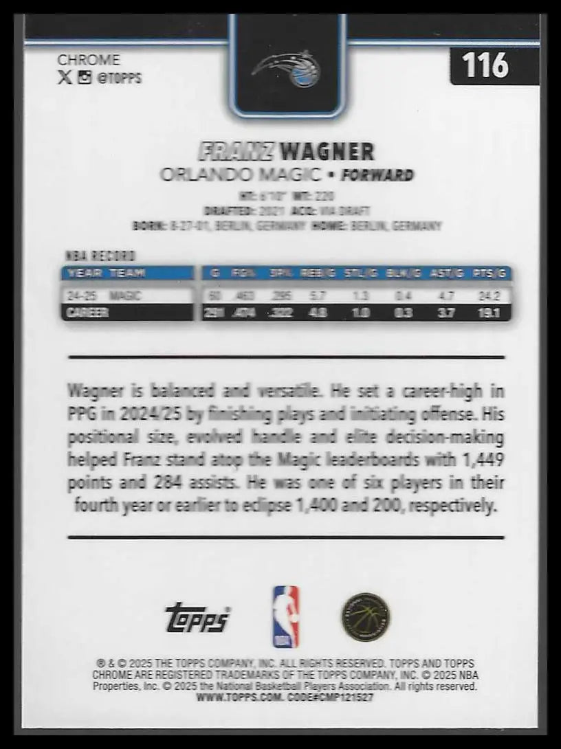 2025-26 Topps Chrome #113 Wendell Carter Jr. - Basketball Card Single