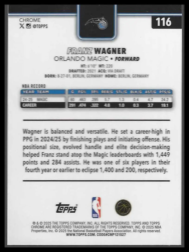 2025-26 Topps Chrome #113 Wendell Carter Jr. - Basketball Card Single