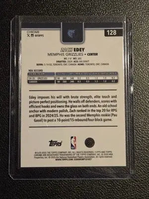 2025-26 Topps Chrome #128 Zach Edey Yellow RayWave Refractor #/275 - Basketball Card Single