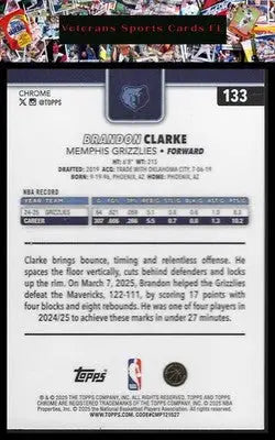 2025-26 Topps Chrome #133 Brandon Clarke - Basketball Card Single