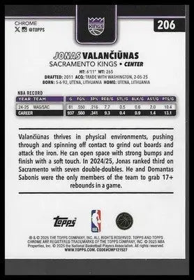 2025-26 Topps Chrome #206 Jonas Valančiūnas