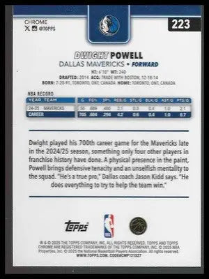 2025-26 Topps Chrome #223 Dwight Powell Dallas Mavericks - Basketball Card Single