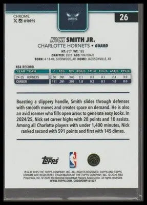 2025-26 Topps Chrome #26 Nick Smith Jr. Prism Refractor Hornets