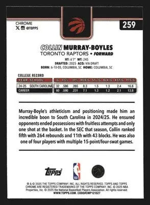 2025-26 Topps Chrome Collin Murray-Boyles #259 RC Toronto Raptors - Basketball Card Single