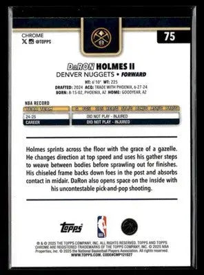 2025-26 Topps Chrome DaRon Holmes II #75 X-Fractor Denver Nuggets - Basketball Card Single