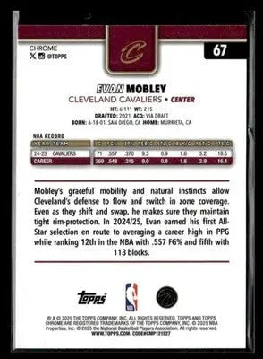 2025-26 Topps Chrome Evan Mobley #67 Base Cleveland Cavaliers - Basketball Card Single