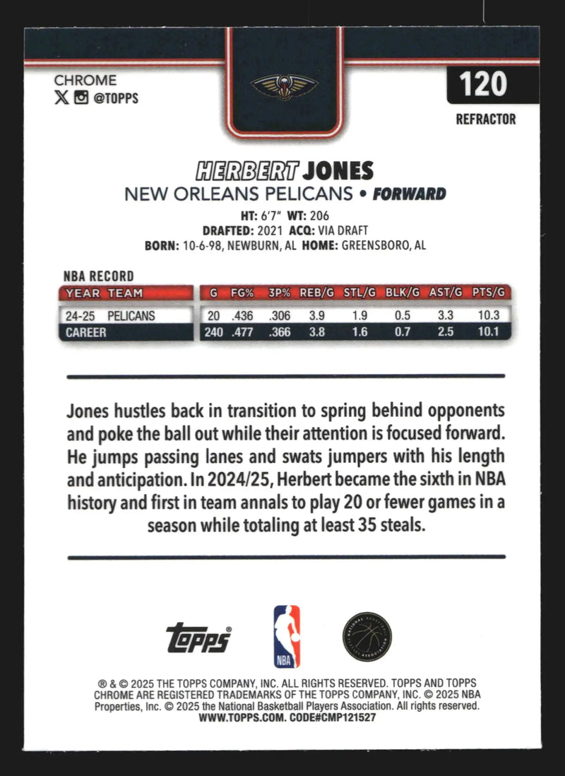2025-26 Topps Chrome Herbert Jones #120 Refractor New Orleans Pelicans