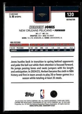 2025-26 Topps Chrome Herbert Jones #120 Refractors New Orleans Pelicans - Basketball Card Single